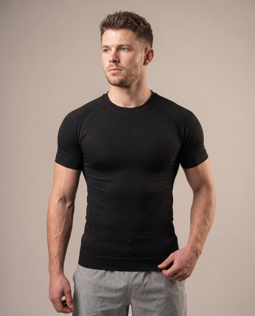 Blast'n Gear black textured compression shirt — front