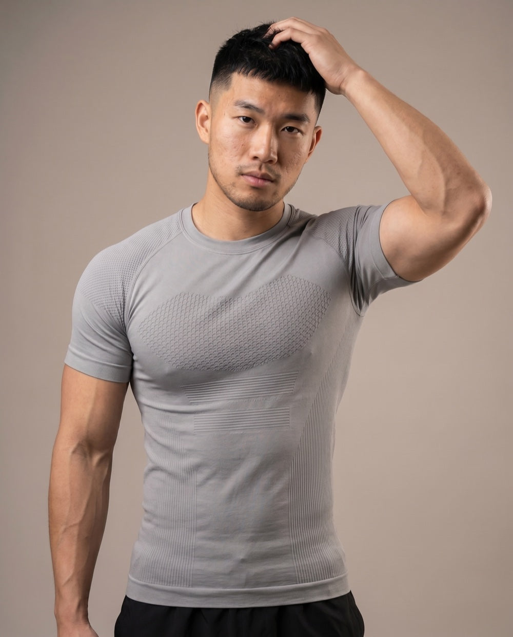 Blast'n Gear gray textured compression shirt — front