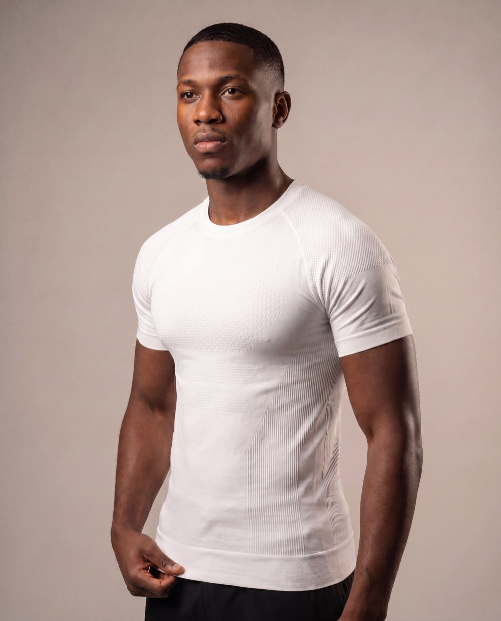 Blast'n Gear white textured compression shirt — front